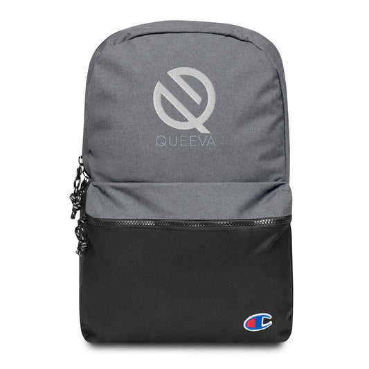 Q White Embroidered Champion Backpack